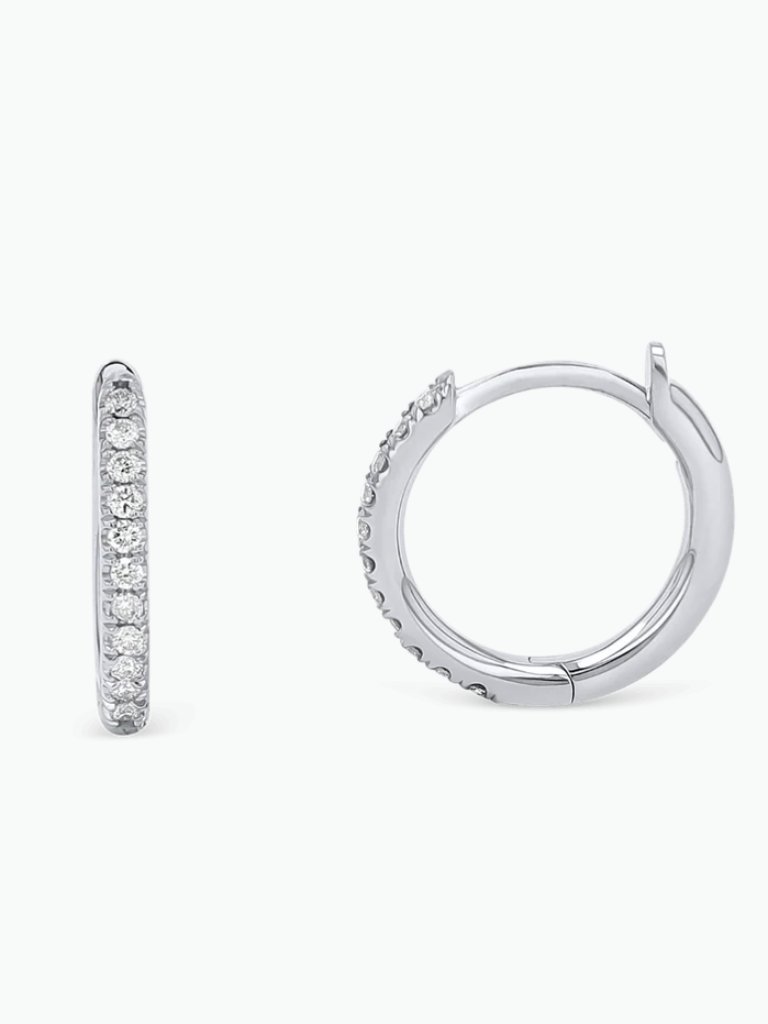Baby Gold Diamond Huggie Earrings In 14k White Gold
